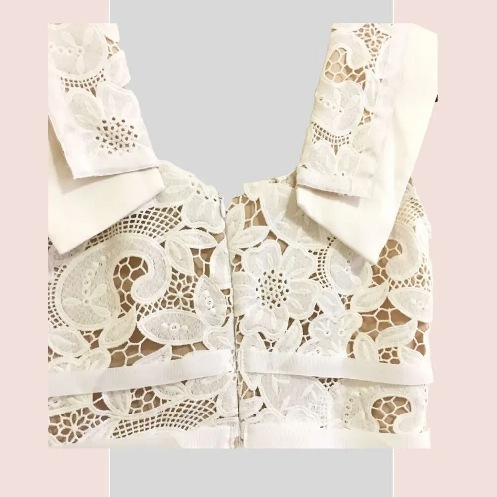 WHITE COCKTAIL & PARTY DRESS | NWT Lace mini dress Sz M - Picture 4 of 6